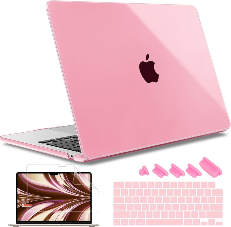 May Chen غطاء لجهاز MacBook Air 13.6 بوصة 2025 2024 2023 2022 إصدار A3240 M4 A3113 M3 A2681، غطاء صلب بلاستيكي لجهاز MacBook Air 13.6" مع شاشة Retina يناسب Touch ID، وردي كريستالي - Image 1